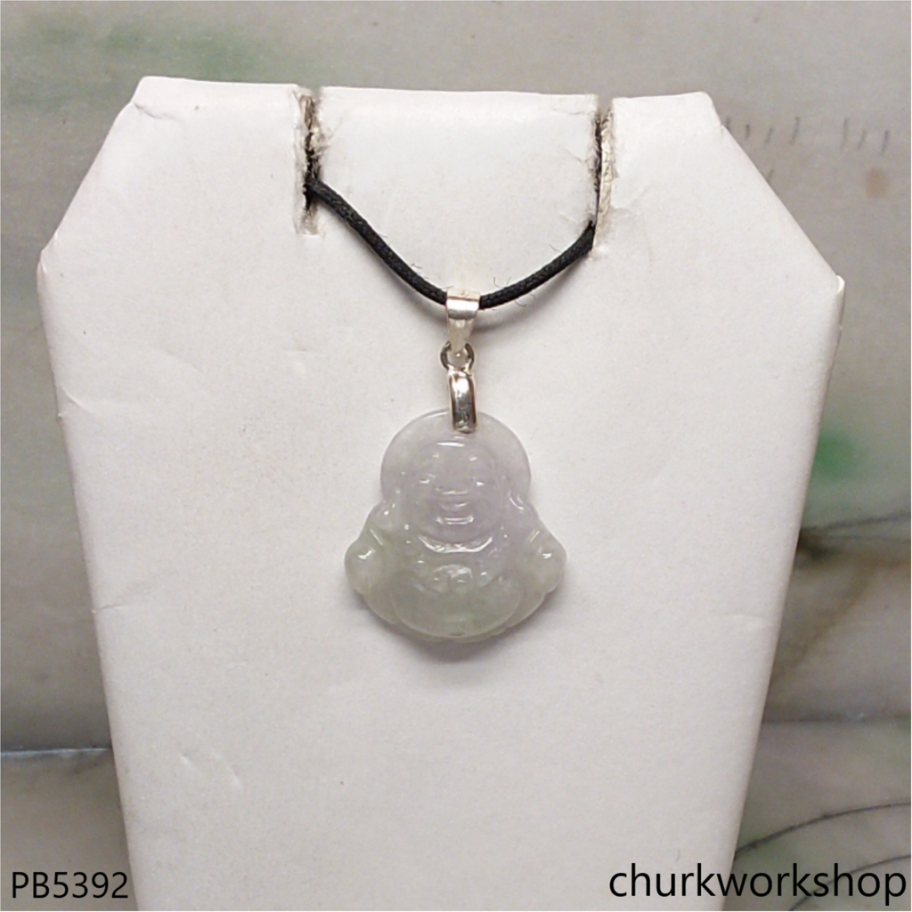 Small pale lavender jade happy Buddha pendant