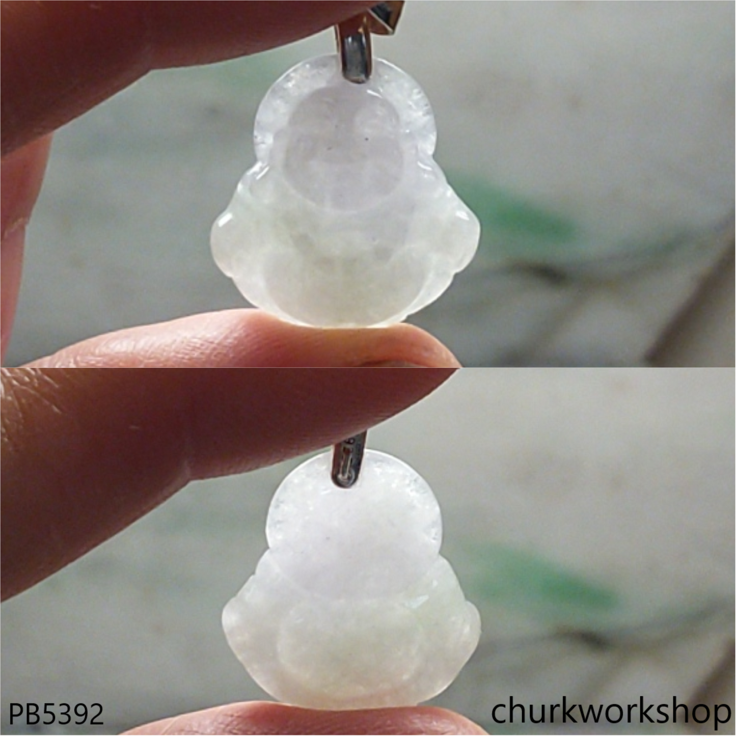 Small pale lavender jade happy Buddha pendant