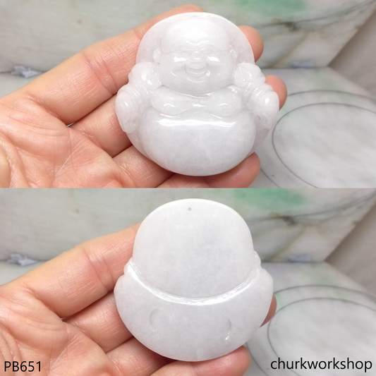 Large pale lavender jade happy Buddha pendant