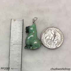Green jade dog pendant with silver bail