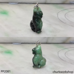 Green jade dog pendant with silver bail