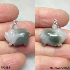 Jade pig pendant with silver bail