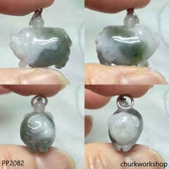 Jade pig pendant with silver bail