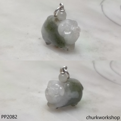 Jade pig pendant with silver bail