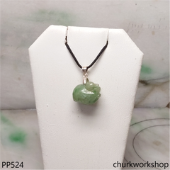Green small jade pig pendant with silver bail