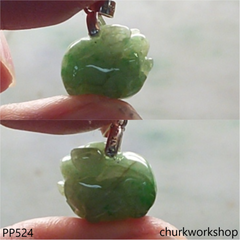 Green small jade pig pendant with silver bail