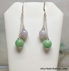 Silver jade beads earrings