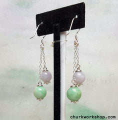 Silver jade beads earrings