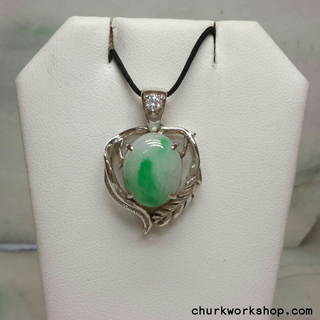 Green jade cabochon silver pendant