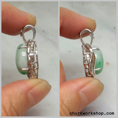 Green jade cabochon silver pendant