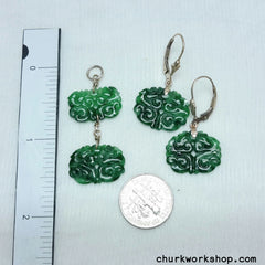 Green jade earring, pendant set 14k gold filled