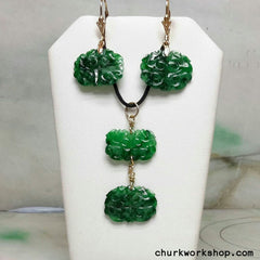 Green jade earring, pendant set 14k gold filled