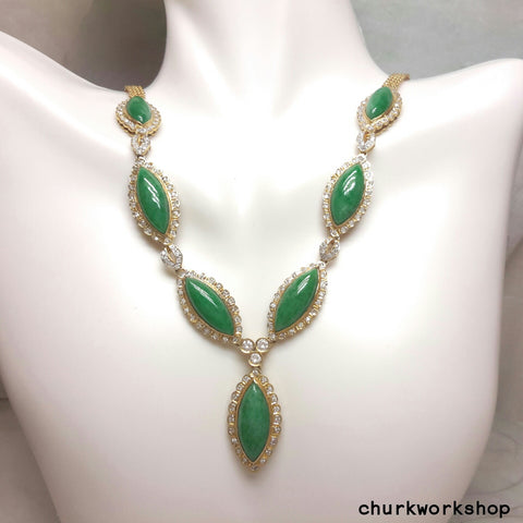 18K gold diamond jade necklace