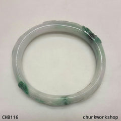 Carved green jade bangle