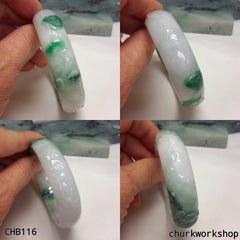 Carved green jade bangle