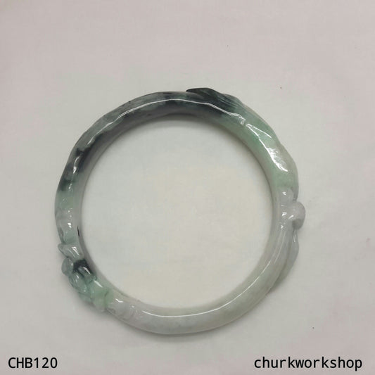 Jadeite dark green carve bangle