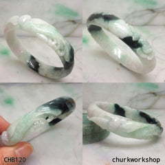 Jadeite dark green carve bangle