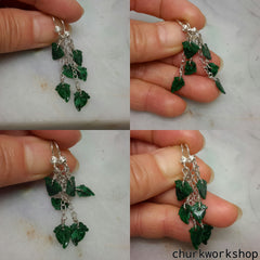 Dark green jade leaves silver earrings
