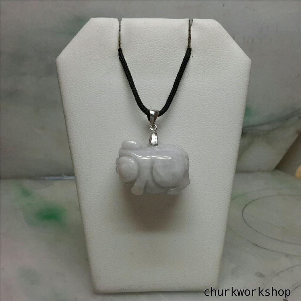 Lavender jade pig pendant with silver bail.
