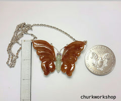 Natural color red jade butterfly necklace