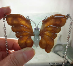 Natural color red jade butterfly necklace