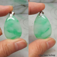 Natural color 14k white gold jade pendant
