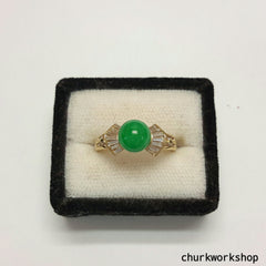 Green color jade ring, 18K bead ring