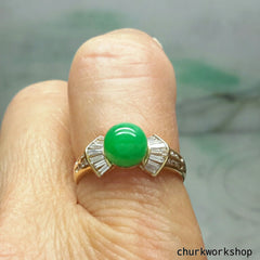 Green color jade ring, 18K bead ring