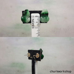 Green jade frog silver ear stud