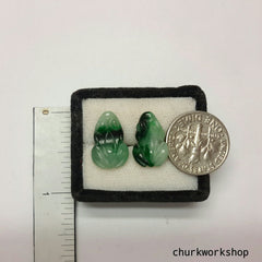 Green jade frog silver ear stud