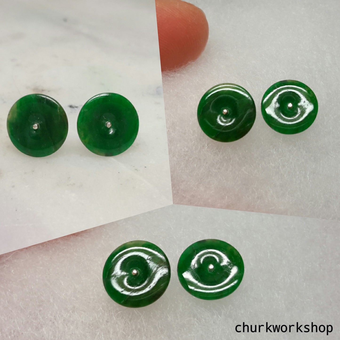 Dark green color jade ear studs