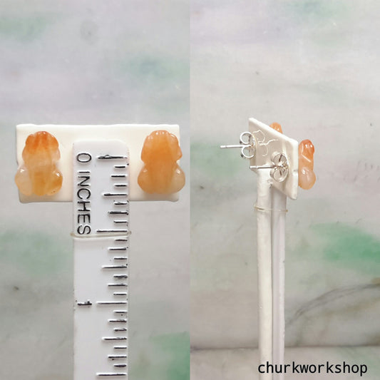 Jade frog ear studs