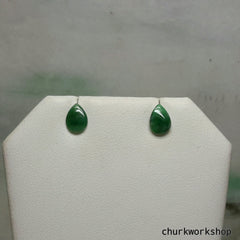 Dark green jade ear studs