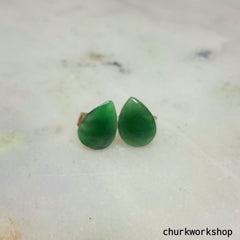 Dark green jade ear studs