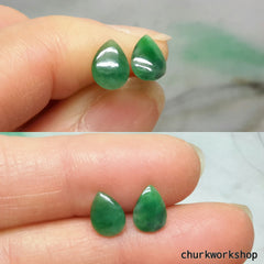 Dark green jade ear studs