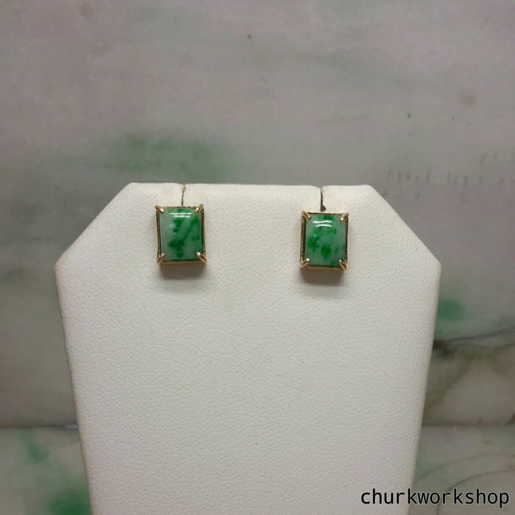 Green jade 14K yellow gold ear studs
