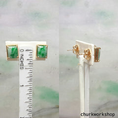 Green jade 14K yellow gold ear studs