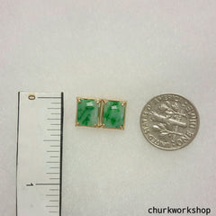 Green jade 14K yellow gold ear studs
