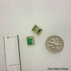 Green jade 14K yellow gold ear studs