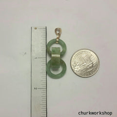 Triple ring pale green jade pendant