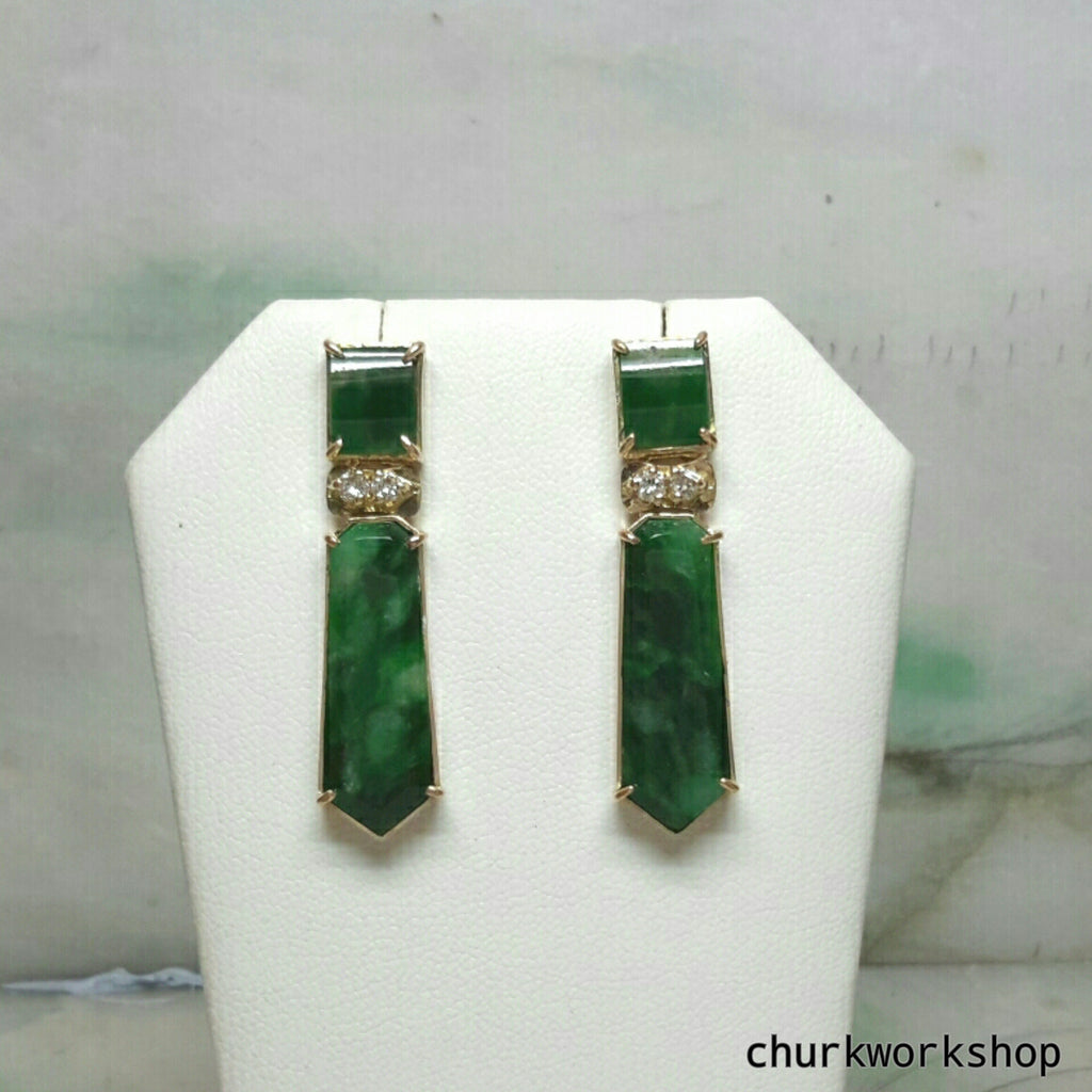 14K tie shape dangling jade earring