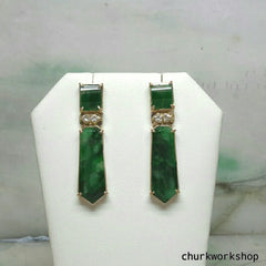 14K tie shape dangling jade earring