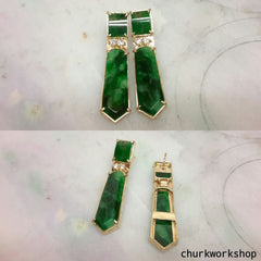 14K tie shape dangling jade earring