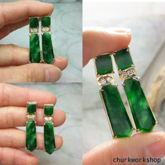 14K tie shape dangling jade earring