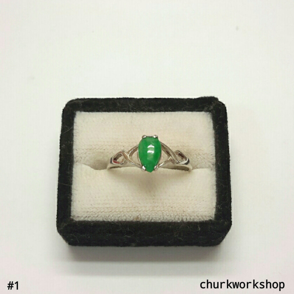 Sliver jade ring, jade ring, green color jade ring