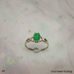 Sliver jade ring, jade ring, green color jade ring