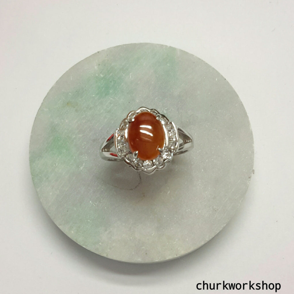 Red jade ring, silver red jade ring
