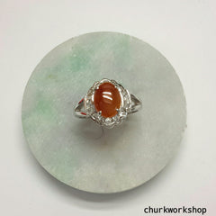 Red jade ring, silver red jade ring