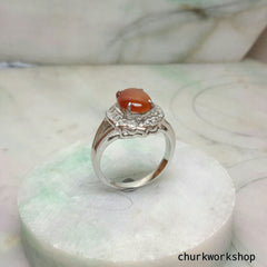 Red jade ring, silver red jade ring