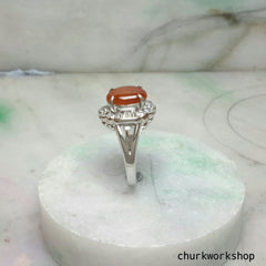Red jade ring, silver red jade ring